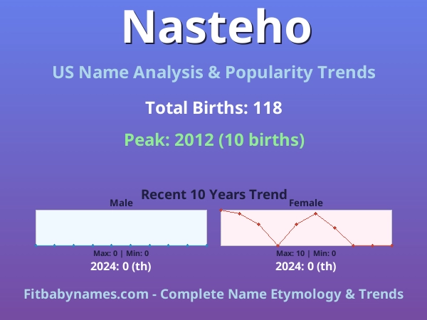 Infographic: Nasteho name meaning, origin, and popularity trends in the United States (US baby name analysis chart)