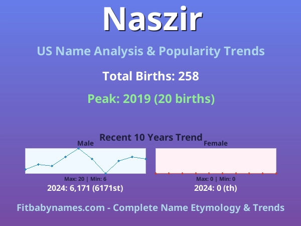 Infographic: Naszir name meaning, origin, and popularity trends in the United States (US baby name analysis chart)