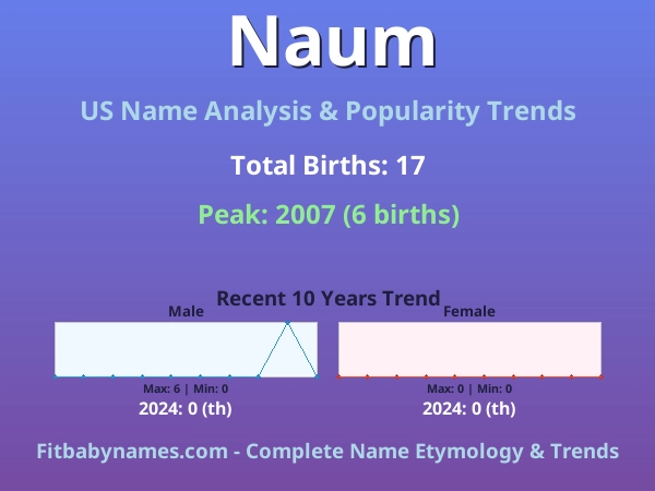 Infographic: Naum name meaning, origin, and popularity trends in the United States (US baby name analysis chart)