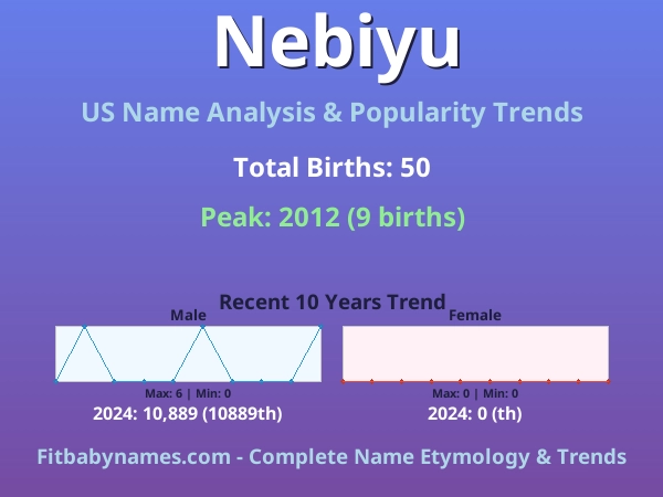 Infographic: Nebiyu name meaning, origin, and popularity trends in the United States (US baby name analysis chart)