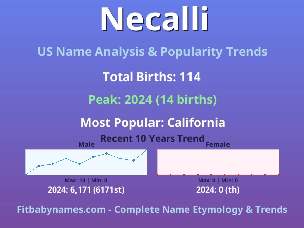 Infographic: Necalli name meaning, origin, and popularity trends in the United States (US baby name analysis chart)