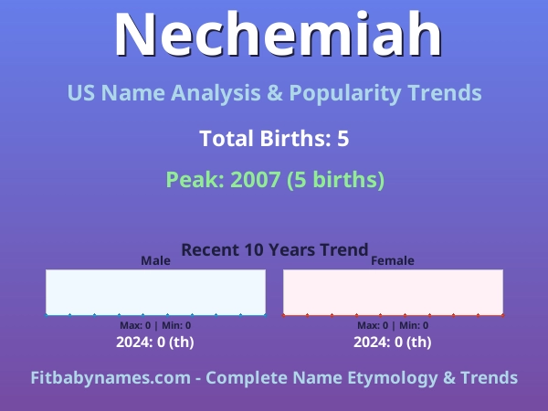 Infographic: Nechemiah name meaning, origin, and popularity trends in the United States (US baby name analysis chart)