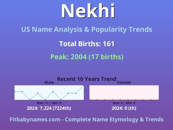 Infographic: Nekhi name meaning, origin, and popularity trends in the United States (US baby name analysis chart)