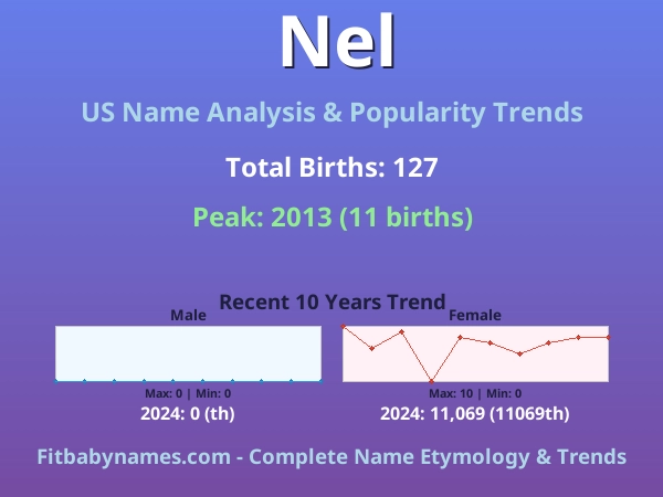 Infographic: Nel name meaning, origin, and popularity trends in the United States (US baby name analysis chart)