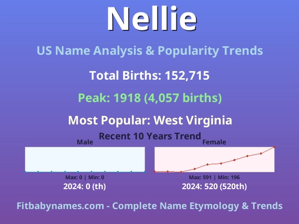 Infographic: Nellie name meaning, origin, and popularity trends in the United States (US baby name analysis chart)