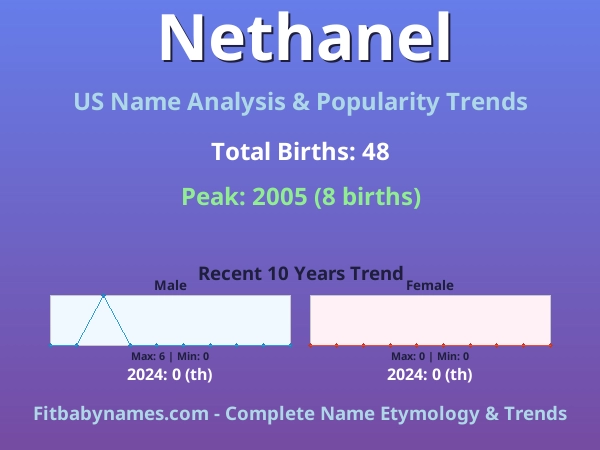 Infographic: Nethanel name meaning, origin, and popularity trends in the United States (US baby name analysis chart)