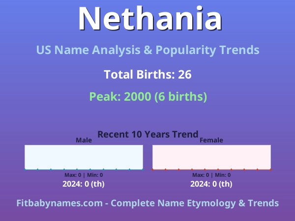 Infographic: Nethania name meaning, origin, and popularity trends in the United States (US baby name analysis chart)