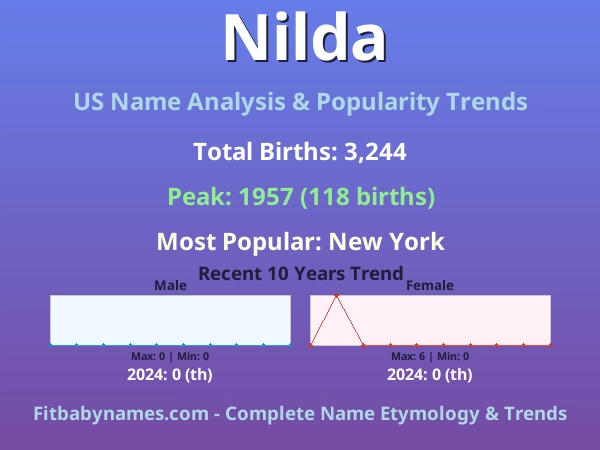 Infographic: Nilda name meaning, origin, and popularity trends in the United States (US baby name analysis chart)