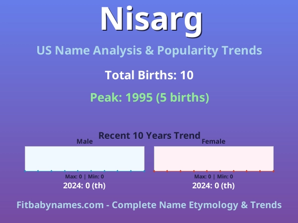 Infographic: Nisarg name meaning, origin, and popularity trends in the United States (US baby name analysis chart)