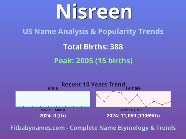 Infographic: Nisreen name meaning, origin, and popularity trends in the United States (US baby name analysis chart)