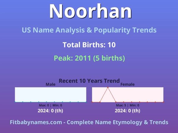 Infographic: Noorhan name meaning, origin, and popularity trends in the United States (US baby name analysis chart)