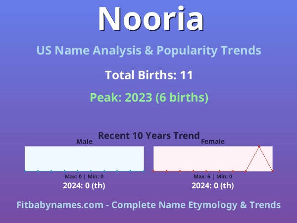 Infographic: Nooria name meaning, origin, and popularity trends in the United States (US baby name analysis chart)