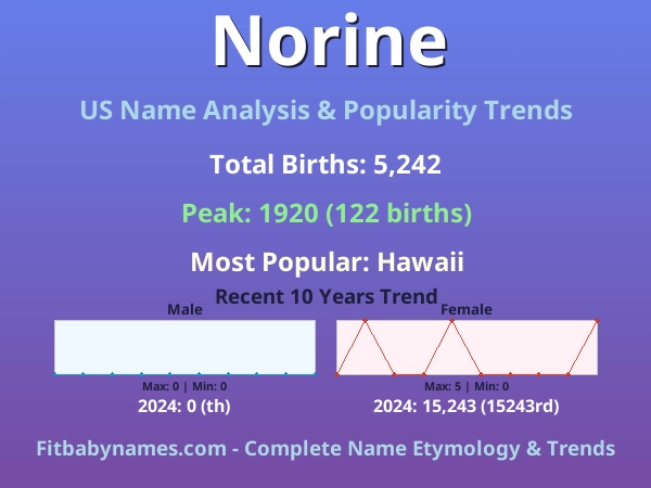 Infographic: Norine name meaning, origin, and popularity trends in the United States (US baby name analysis chart)
