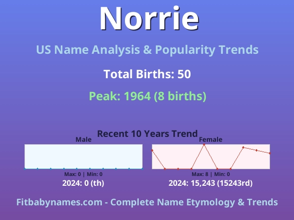 Infographic: Norrie name meaning, origin, and popularity trends in the United States (US baby name analysis chart)