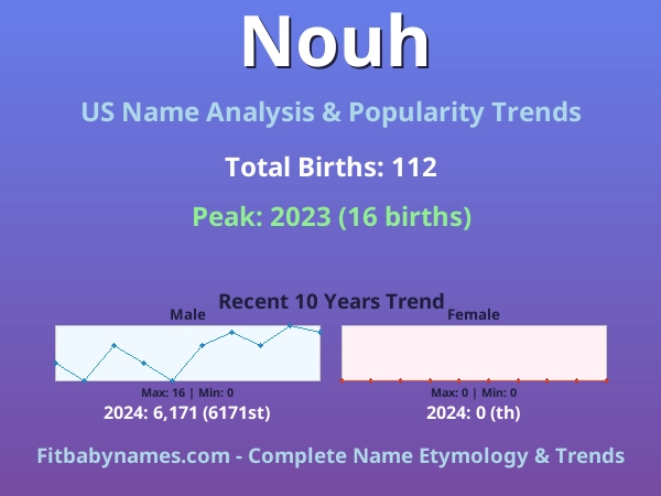 Infographic: Nouh name meaning, origin, and popularity trends in the United States (US baby name analysis chart)
