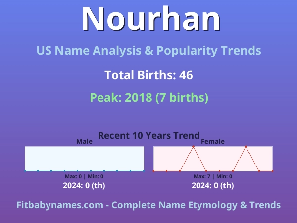 Infographic: Nourhan name meaning, origin, and popularity trends in the United States (US baby name analysis chart)