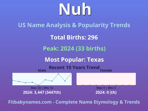 Infographic: Nuh name meaning, origin, and popularity trends in the United States (US baby name analysis chart)