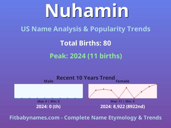 Infographic: Nuhamin name meaning, origin, and popularity trends in the United States (US baby name analysis chart)