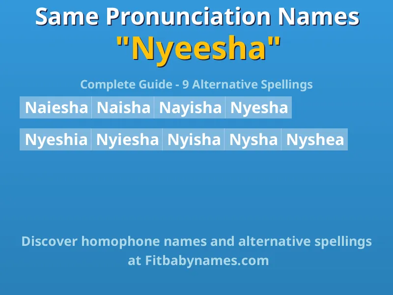 Infographic: Nyeesha same pronunciation names, similar names, and homophone names