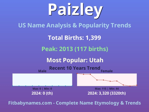 Infographic: Paizley name meaning, origin, and popularity trends in the United States (US baby name analysis chart)