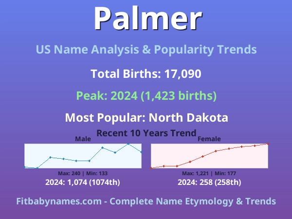 Infographic: Palmer name meaning, origin, and popularity trends in the United States (US baby name analysis chart)