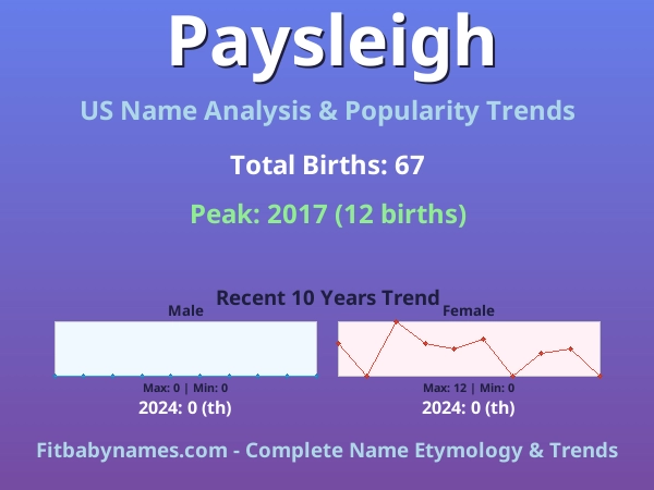 Infographic: Paysleigh name meaning, origin, and popularity trends in the United States (US baby name analysis chart)
