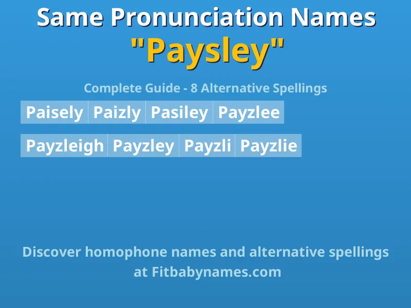 Infographic: Paysley same pronunciation names, similar names, and homophone names