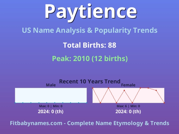 Infographic: Paytience name meaning, origin, and popularity trends in the United States (US baby name analysis chart)