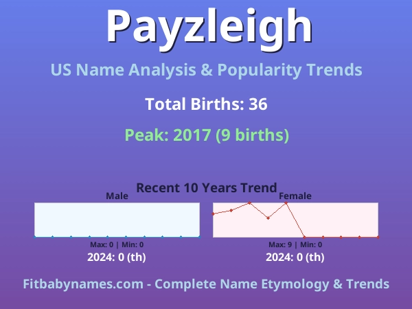 Infographic: Payzleigh name meaning, origin, and popularity trends in the United States (US baby name analysis chart)