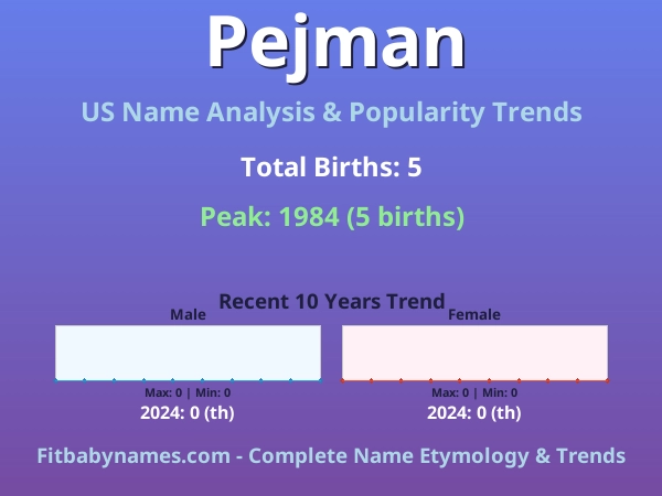 Infographic: Pejman name meaning, origin, and popularity trends in the United States (US baby name analysis chart)