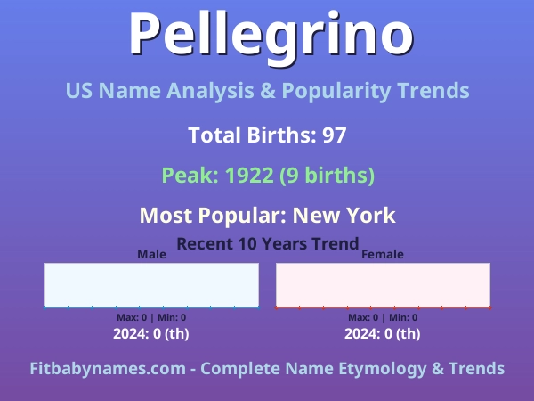 Infographic: Pellegrino name meaning, origin, and popularity trends in the United States (US baby name analysis chart)