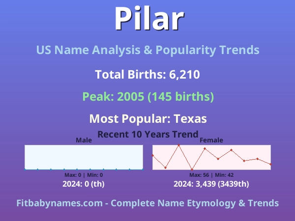 Infographic: Pilar name meaning, origin, and popularity trends in the United States (US baby name analysis chart)