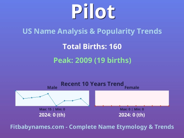 Infographic: Pilot name meaning, origin, and popularity trends in the United States (US baby name analysis chart)