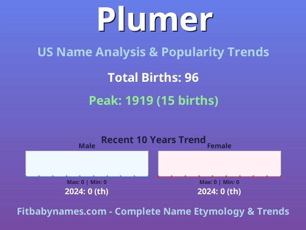 Infographic: Plumer name meaning, origin, and popularity trends in the United States (US baby name analysis chart)