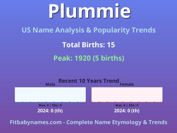 Infographic: Plummie name meaning, origin, and popularity trends in the United States (US baby name analysis chart)