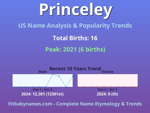 Infographic: Princeley name meaning, origin, and popularity trends in the United States (US baby name analysis chart)