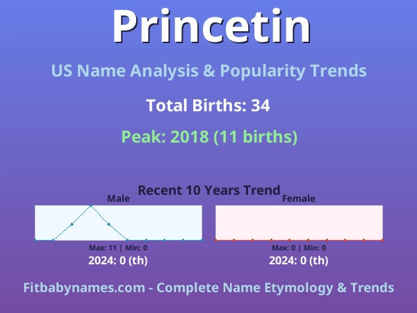 Infographic: Princetin name meaning, origin, and popularity trends in the United States (US baby name analysis chart)