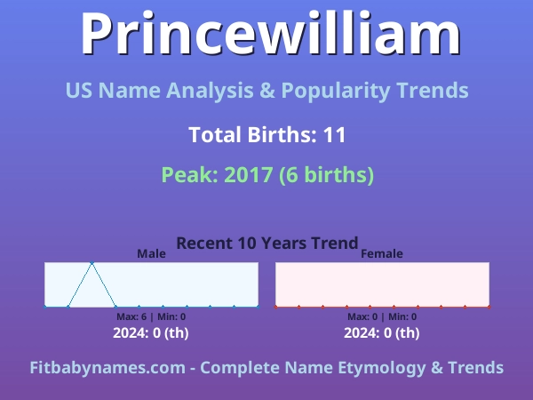 Infographic: Princewilliam name meaning, origin, and popularity trends in the United States (US baby name analysis chart)