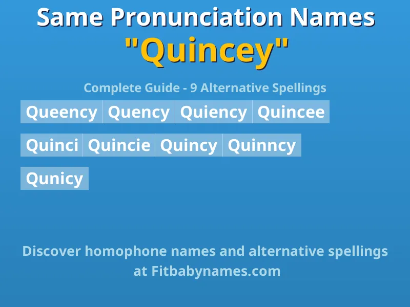 Infographic: Quincey same pronunciation names, similar names, and homophone names