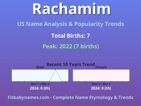 Infographic: Rachamim name meaning, origin, and popularity trends in the United States (US baby name analysis chart)