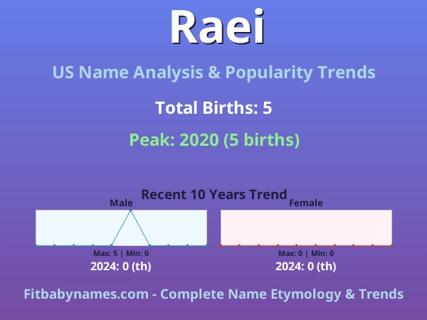 Infographic: Raei name meaning, origin, and popularity trends in the United States (US baby name analysis chart)