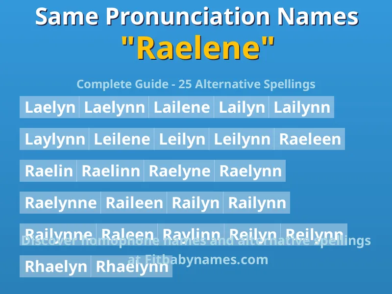 Infographic: Raelene same pronunciation names, similar names, and homophone names