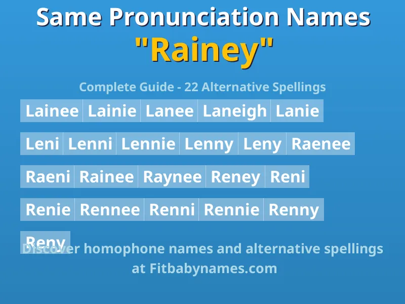 Infographic: Rainey same pronunciation names, similar names, and homophone names