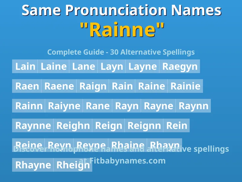 Infographic: Rainne same pronunciation names, similar names, and homophone names