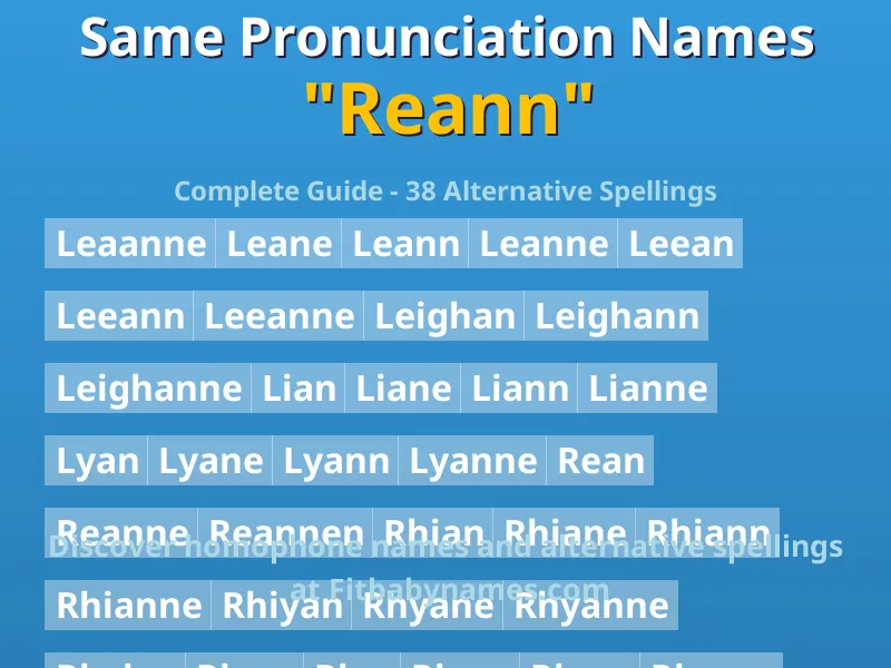Infographic: Reann same pronunciation names, similar names, and homophone names