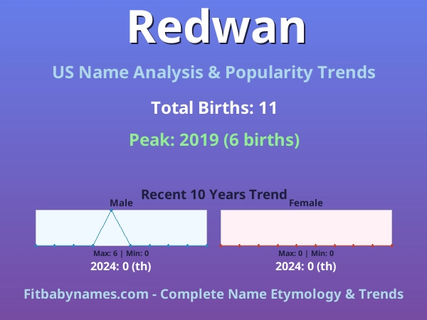 Infographic: Redwan name meaning, origin, and popularity trends in the United States (US baby name analysis chart)