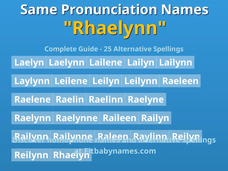Infographic: Rhaelynn same pronunciation names, similar names, and homophone names