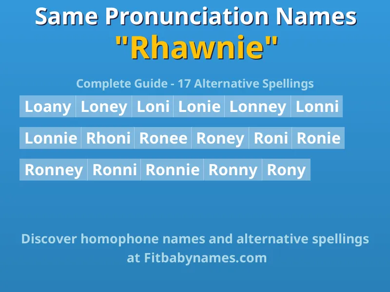 Infographic: Rhawnie same pronunciation names, similar names, and homophone names