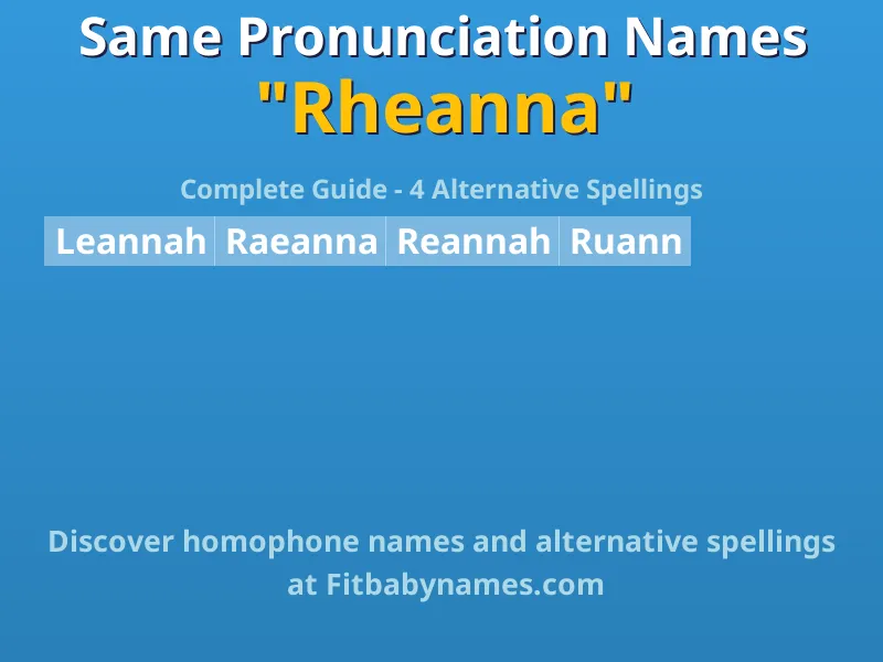 Infographic: Rheanna same pronunciation names, similar names, and homophone names