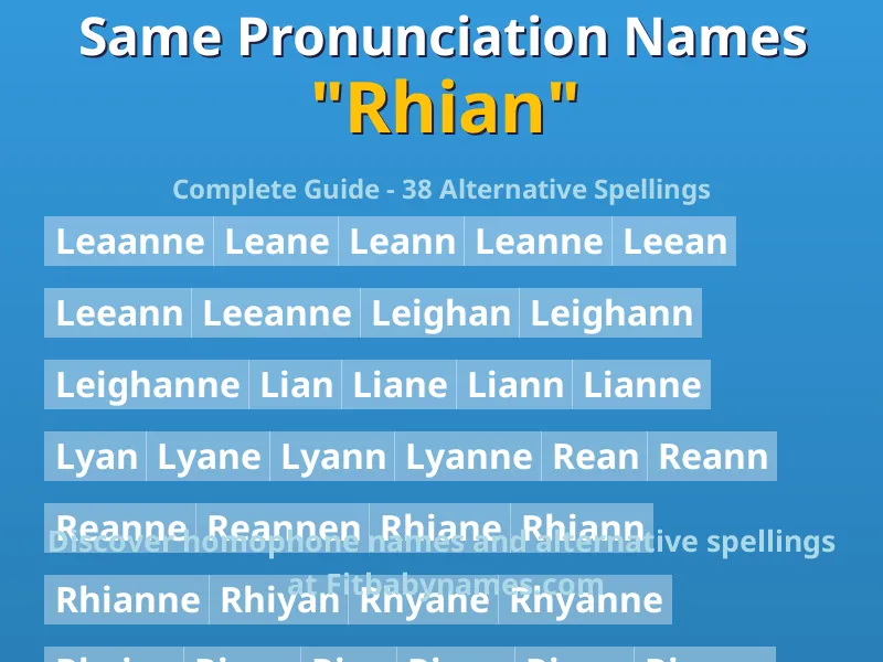 Infographic: Rhian same pronunciation names, similar names, and homophone names